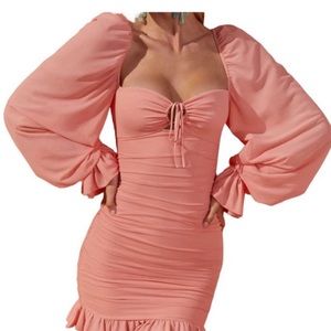 NWT OH Polly Time to Escape Ruffle Mesh Long Sleeve Mini Dress Sz 4 in pink